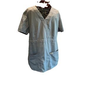 Grey's Anatomy Barco Mock Wrap Scrub Top 3 Pocket Ceil Blue Women's Medium